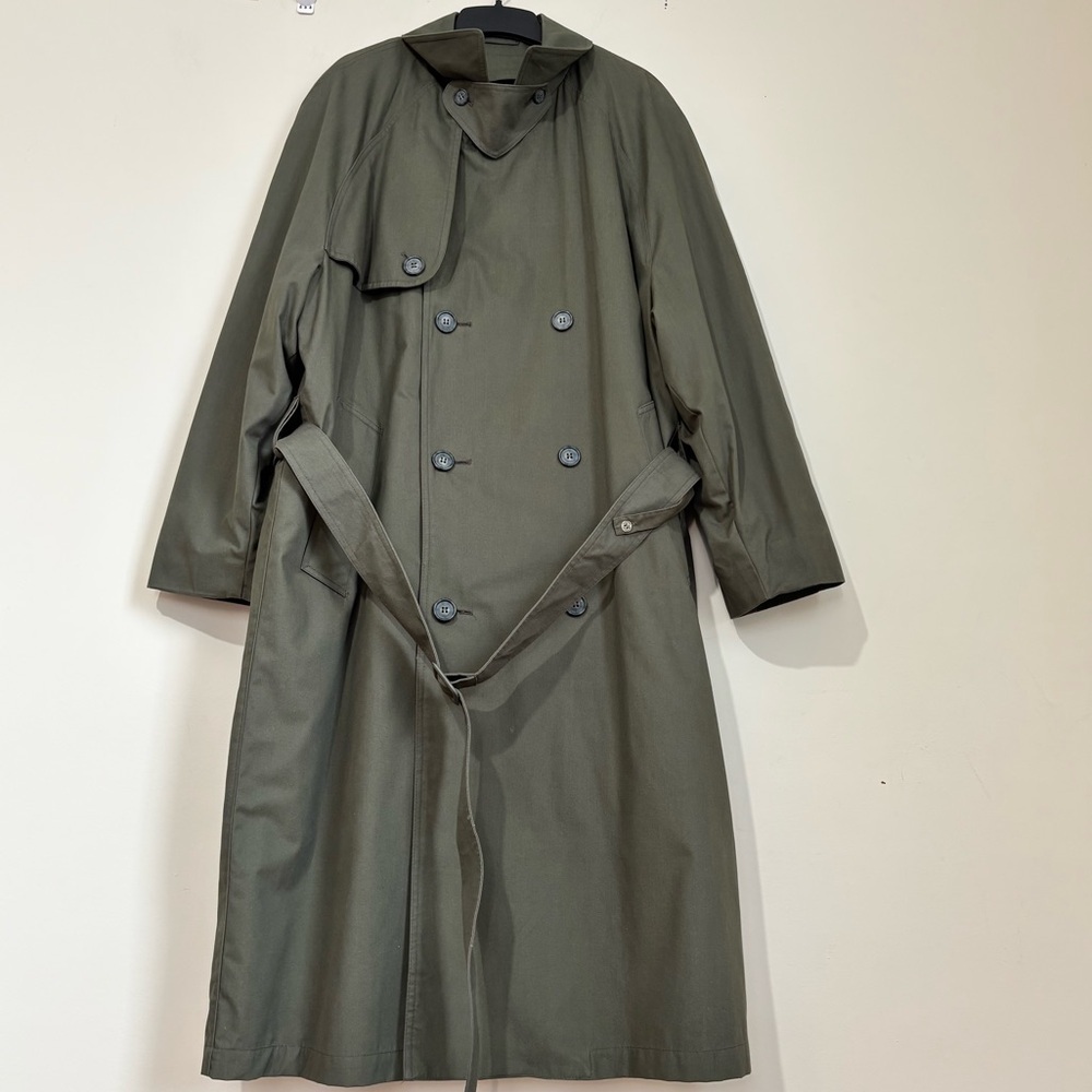 London Fog Vintage Olive Green Detachable Wool Liner Double Breast Trench Coat